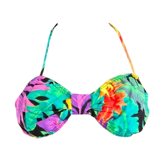 Vintage Other - Vintage 80's Tropical Bikini Top 100% Cotton Neon Costume Cruise Vacation Size 9